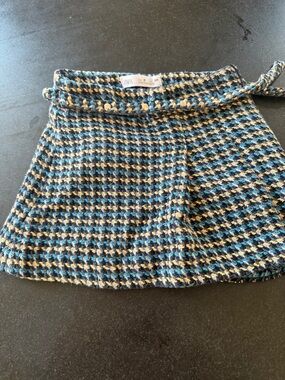 Zara Girls Blue, Yellow & Black Tweed A-Line Mini Skirt